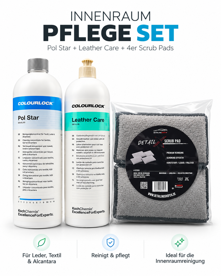Koch Chemie Innenraum & Leder Pflege Set – Pol Star + Leather Care + Detail X Scrub Pads