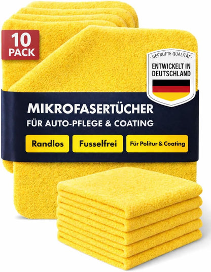 Detail X Mikrofasertücher 10er Set – 350 GSM Poliertücher 40×40 cm für Autopflege, Politur und Keramikversiegelung