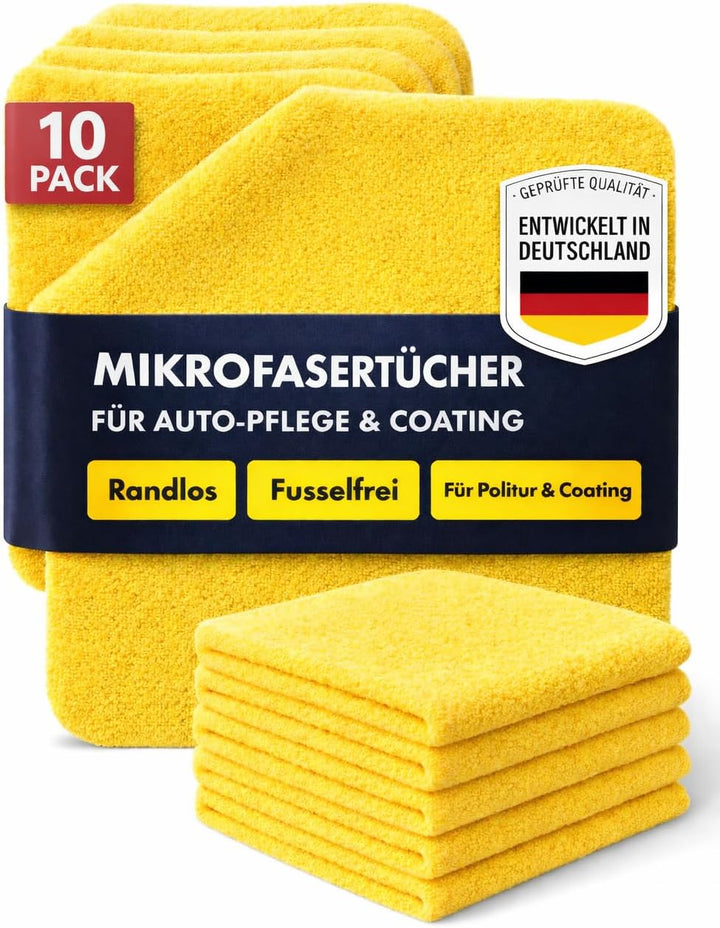Detail X Mikrofasertücher 10er Set – 350 GSM Poliertücher 40×40 cm für Autopflege, Politur und Keramikversiegelung