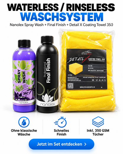 Nanolex Waterless Waschset – Spray Wash + Final Finish + Detail X 350 GSM Tücher