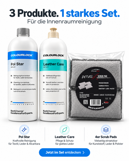 Koch Chemie Innenraum & Leder Pflege Set – Pol Star + Leather Care + Detail X Scrub Pads