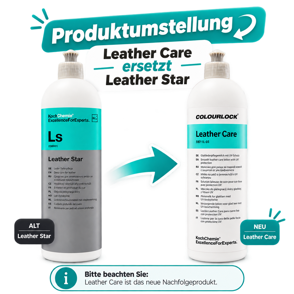 Koch Chemie Leather Care – Premium Kunstleder - Lederpflege mit UV-Schutz 1L