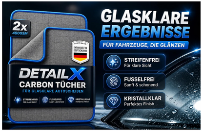 Detail X Carbon Glastücher – 2er Pack für streifenfreie Glasreinigung