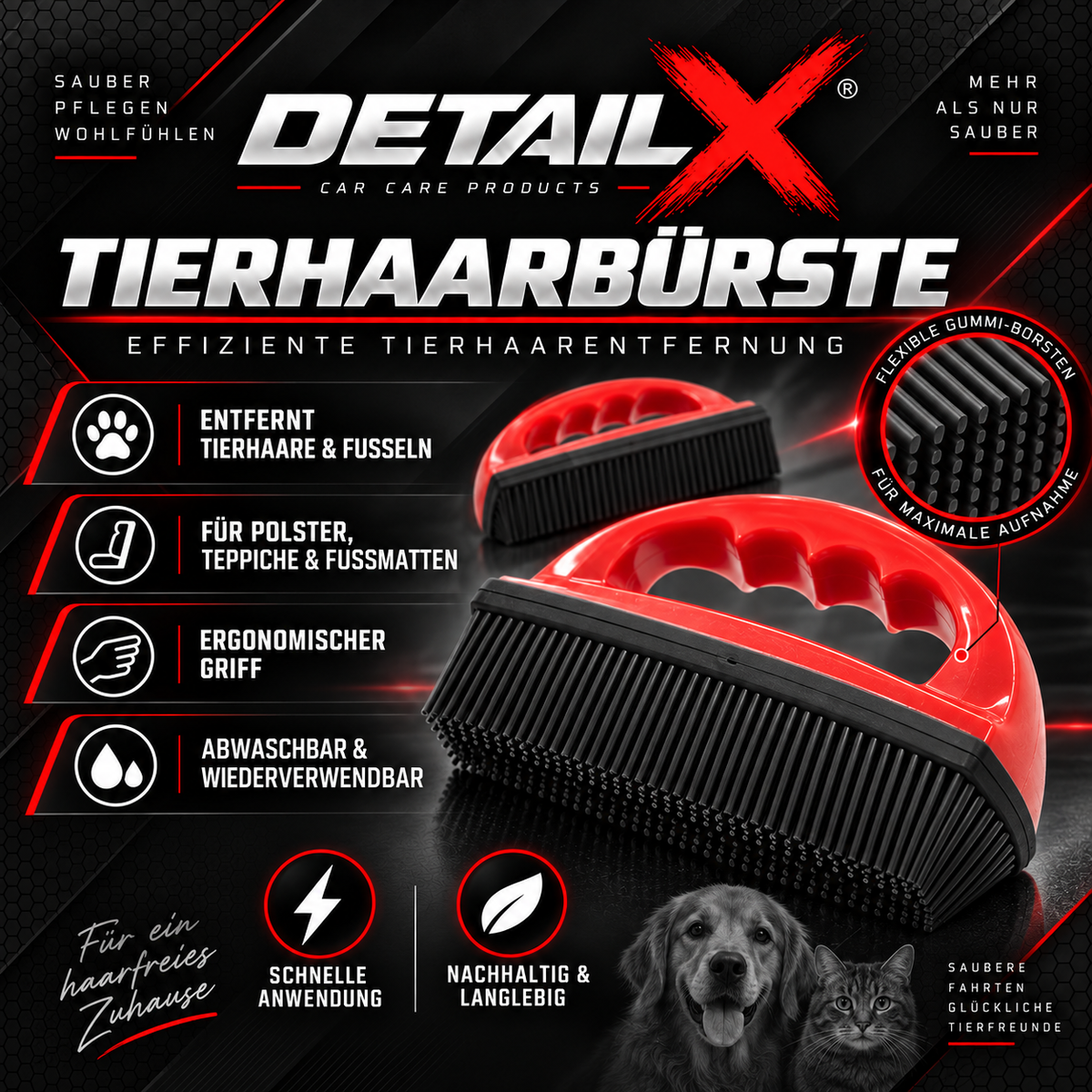 DETAIL X Tierhaarbürste – Hundehaare & Katzenhaare effektiv entfernen