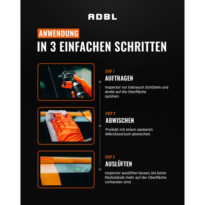 ADBL Inspector Anwendung in 3 einfachen Schritten – Auftragen, Abwischen, Auslüften