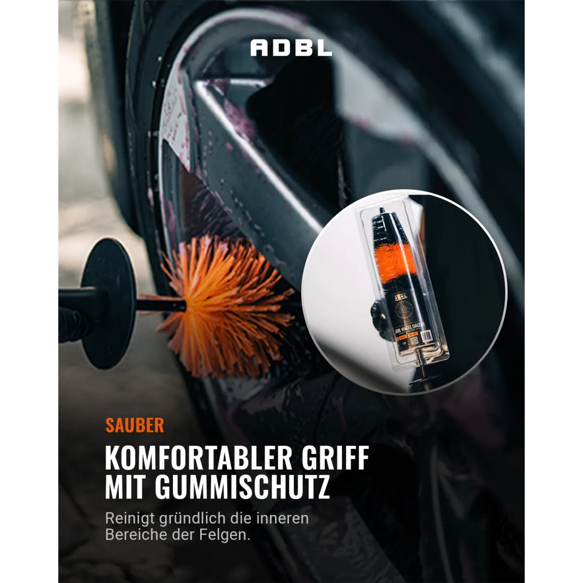 ADBL Wheel Sword Felgenbürste komfortabler Griff mit Gummischutz