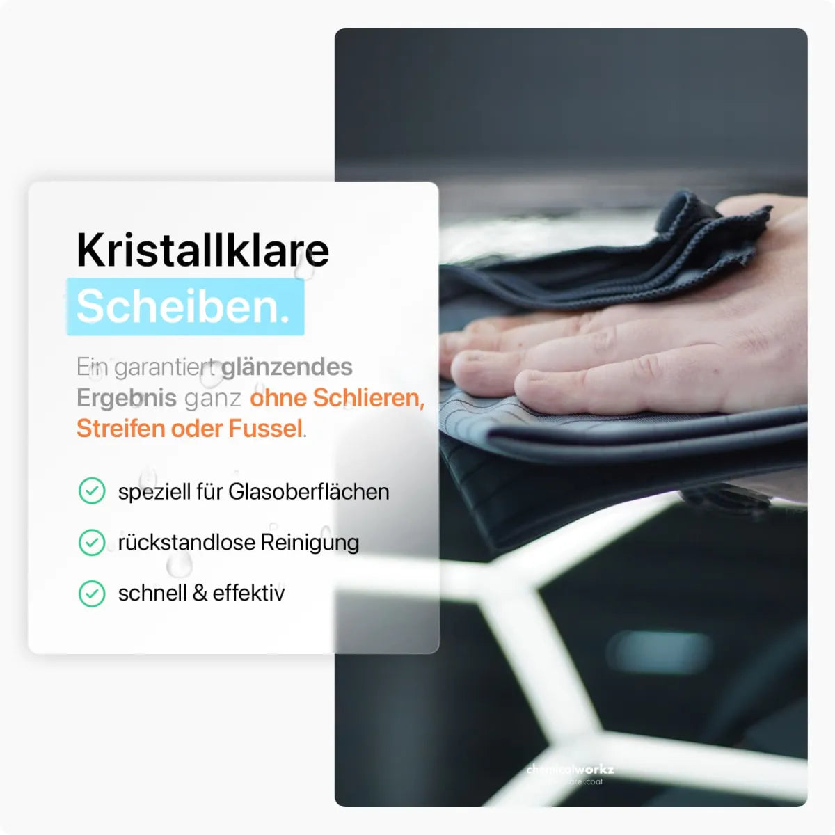 Kristallklare Scheiben ohne Schlieren, Streifen oder Fussel