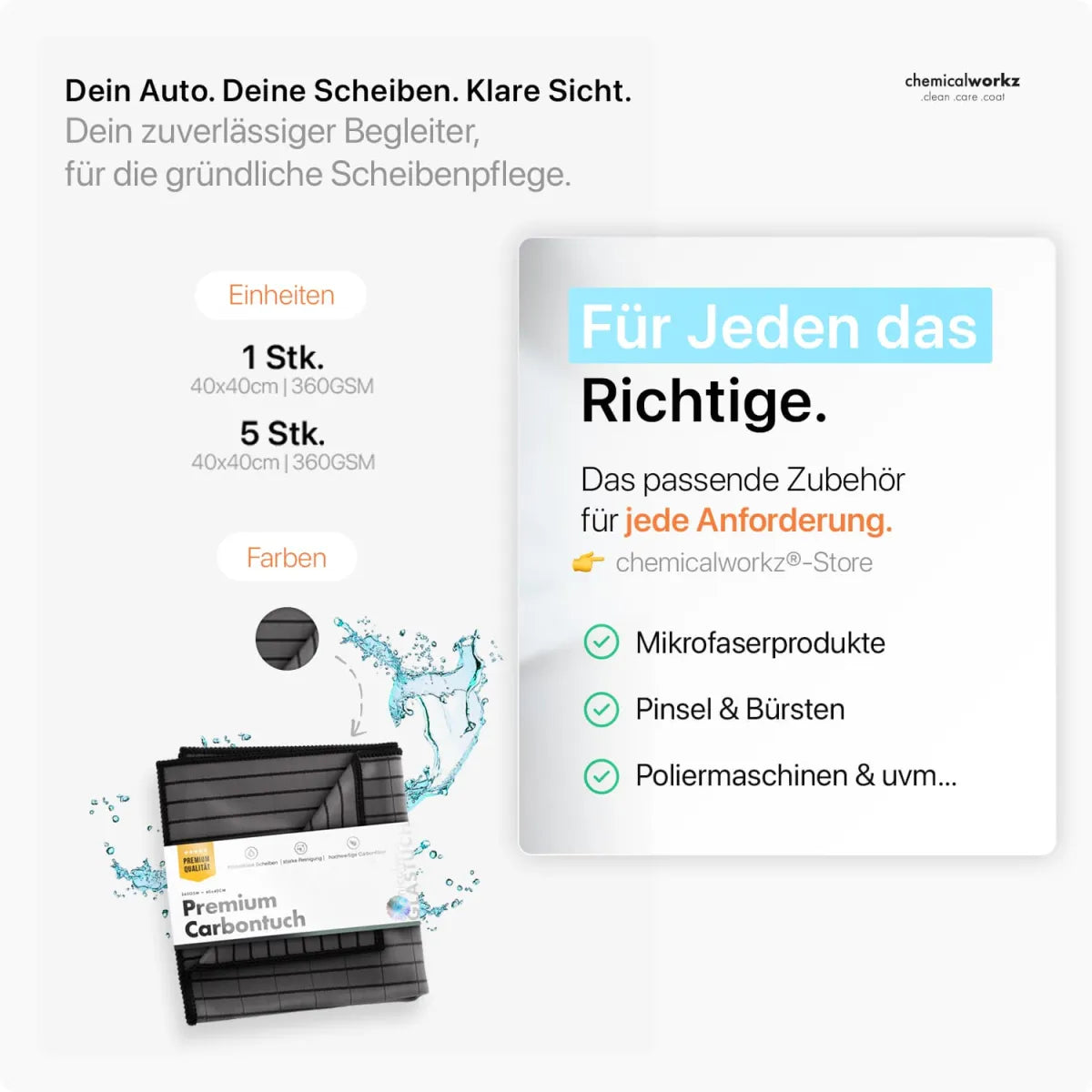 Verfügbar als 1er und 5er Pack – 40x40 cm, 360 GSM