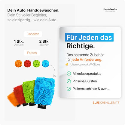 Lieferumfang blauer Chemicalworkz Chenille Waschhandschuh 26 x 17 cm