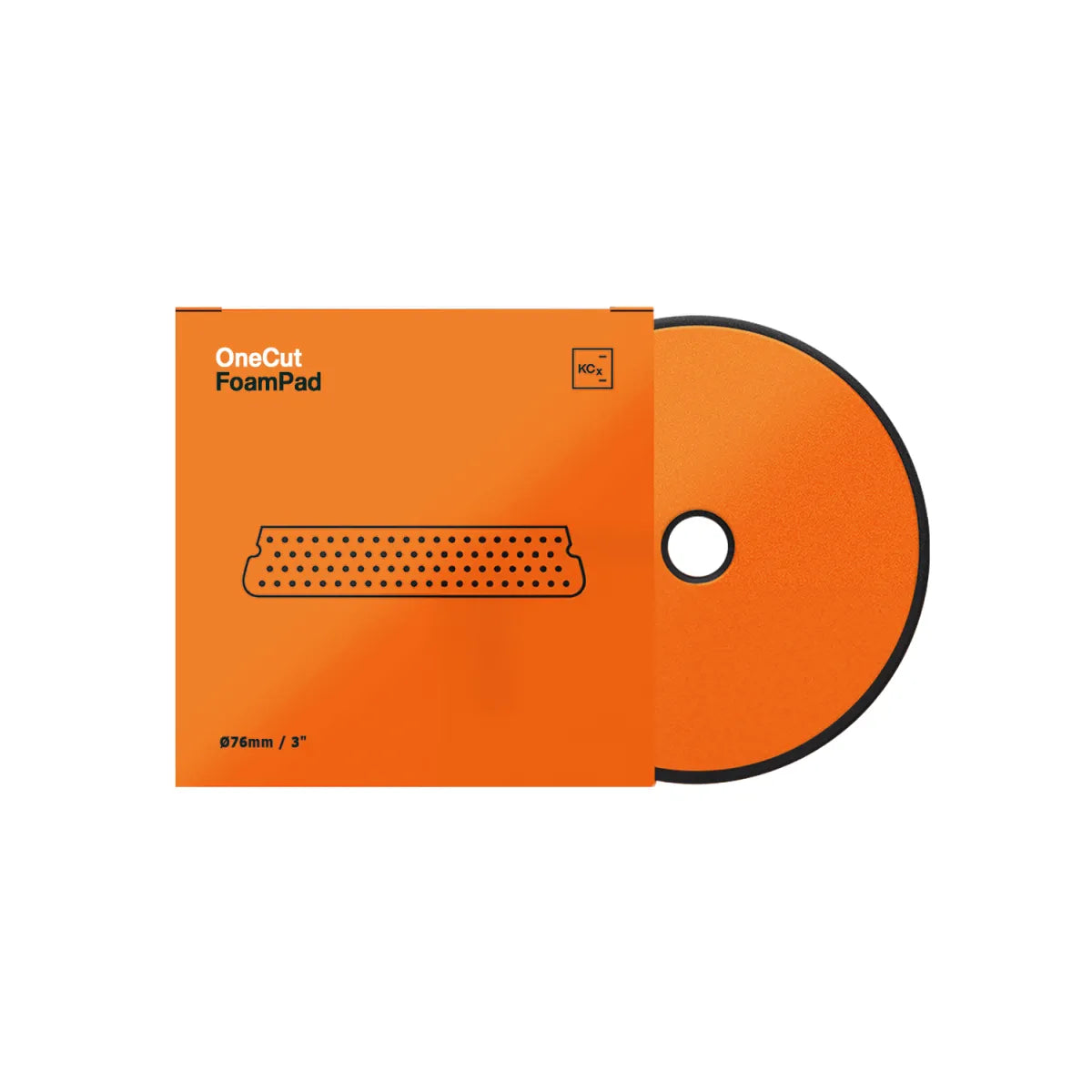 Koch Chemie One Cut Foam Pad Polierpad 76mm - Produktbild Verpackung und Pad