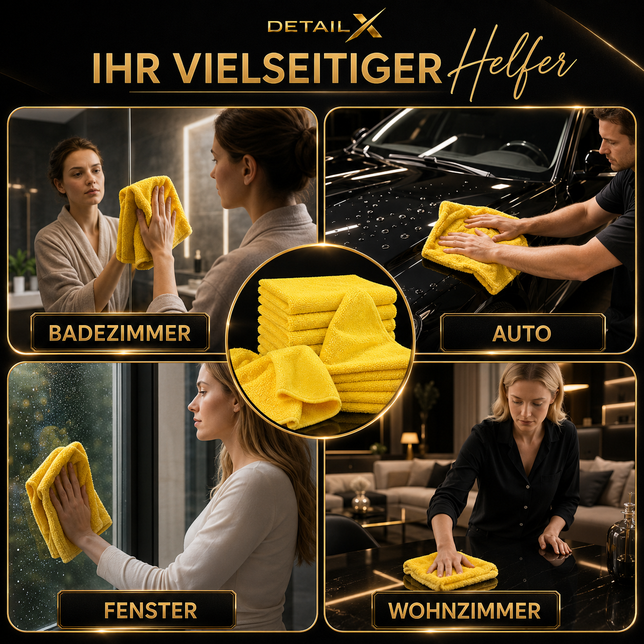 Detail X Mikrofasertücher 10er Set – 350 GSM Poliertücher 40×40 cm für Autopflege, Politur – Produktansicht 4