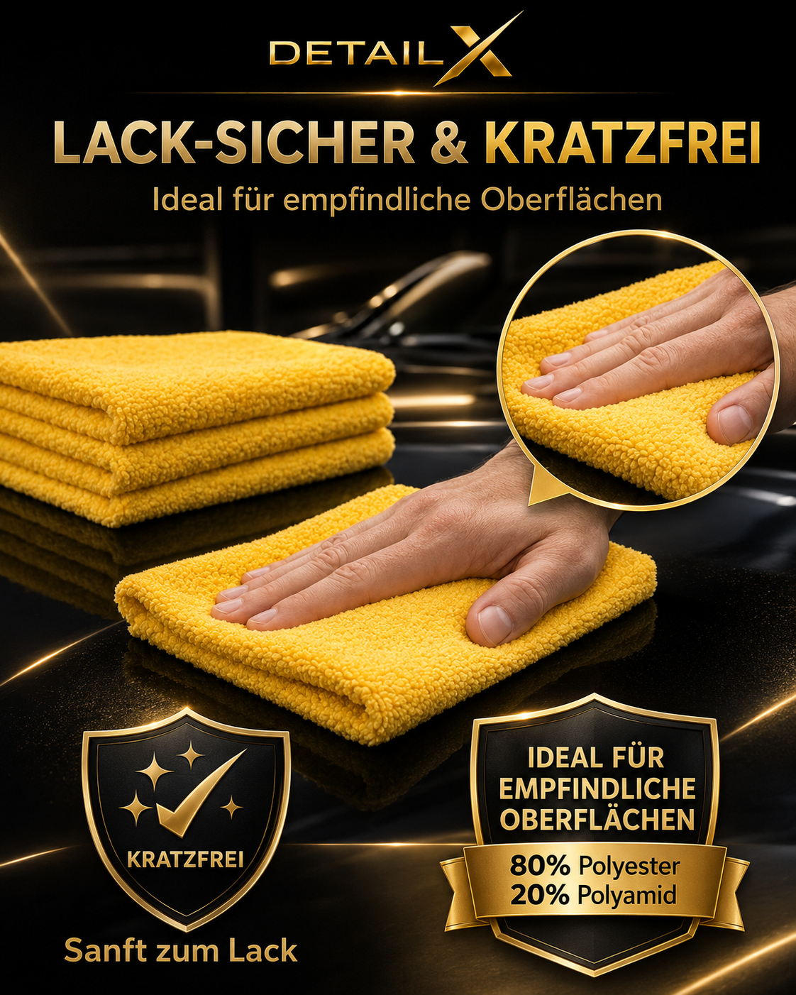 Detail X Mikrofasertücher 10er Set – 350 GSM Poliertücher 40×40 cm für Autopflege, Politur – Produktansicht 5