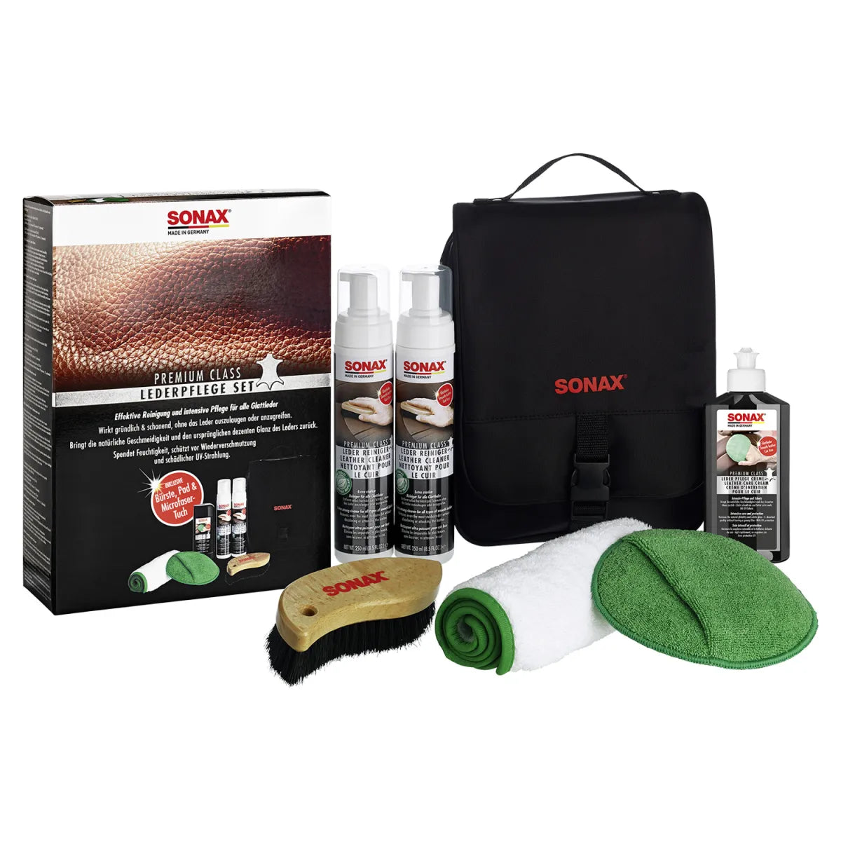 SONAX Leder Pflege Set 7-teilig Auto Lederreiniger & Lederpflege Komplett