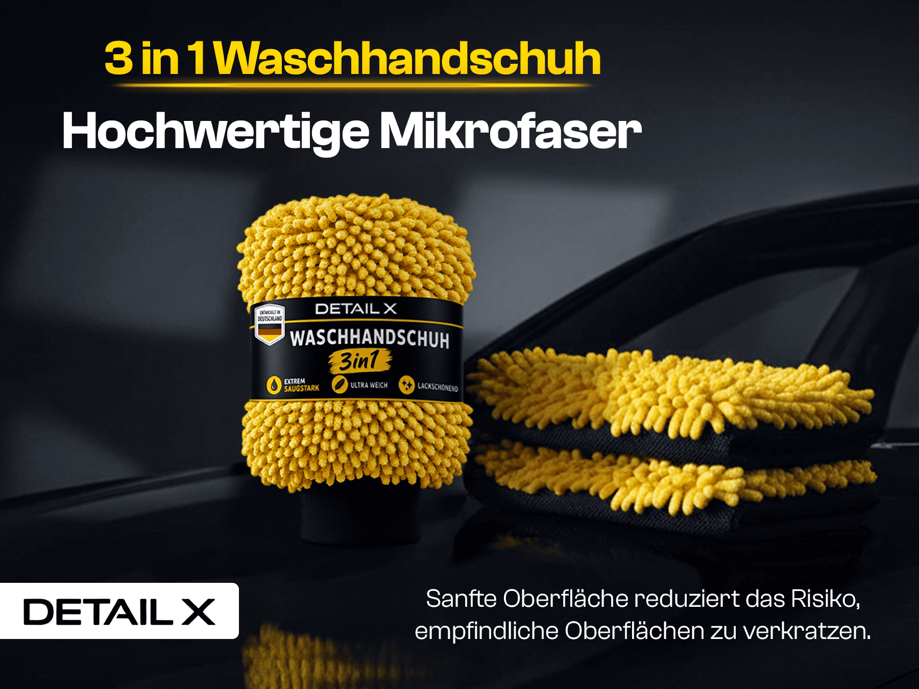 Detail X 3in1 Waschhandschuh Hochwertige Mikrofaser